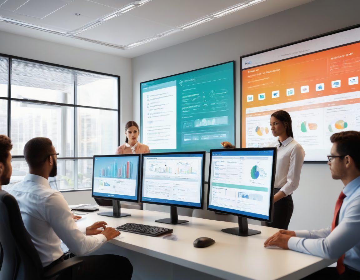 A modern office setting with a diverse group of professionals engaged in a discussion about employee verification techniques. In the foreground, a large digital screen displays graphs and icons representing background screening and identity authentication processes. The environment should exude professionalism, with a blend of warm and cool colors. Include elements like a magnifying glass, security shields, and checklists to symbolize verification. vibrant colors. super-realistic.
